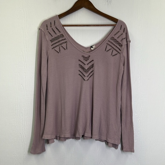 Free People - We The Free Plum Moonrise Cutwork Thermal V Neck Blouse Size Small - Picture 9 of 13